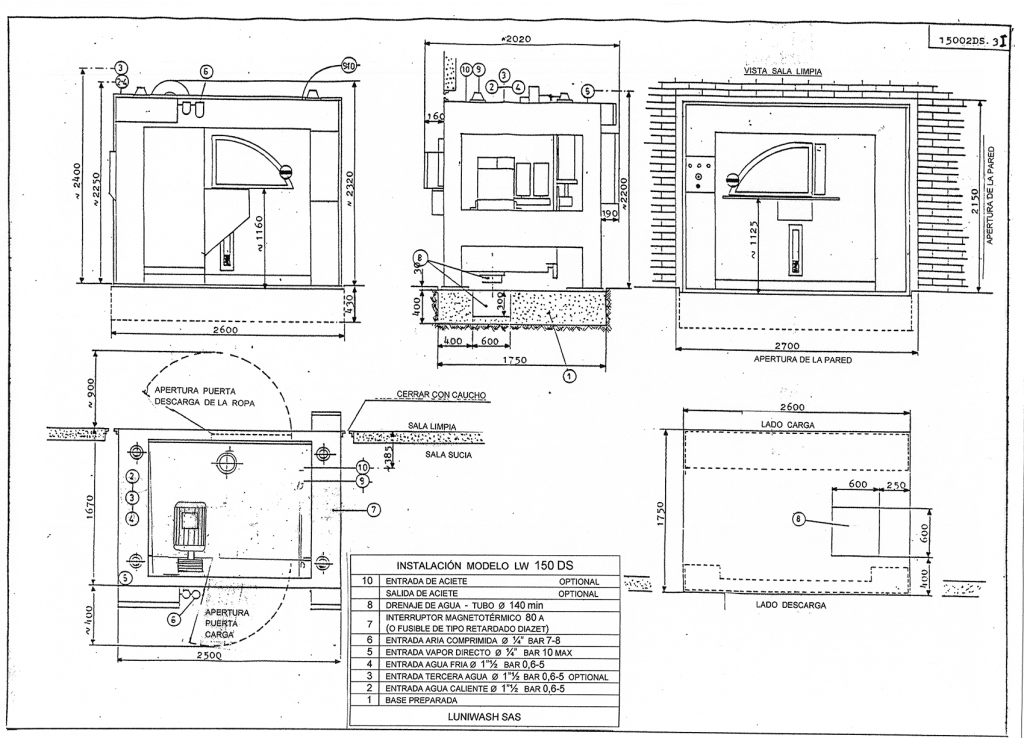 las instrucciones de instalación de la lavadora LW 150 DS - Luniwash