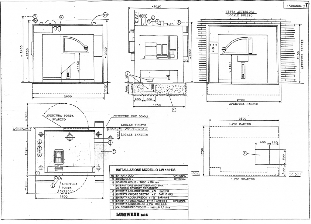 Schema di installazione lavatrice industriale LW 150 DS - Luniwash